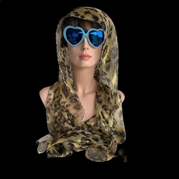 Vintage Oscar De La Renta  Studio,animal print scarf with metallic gold scarf - Picture 1 of 13